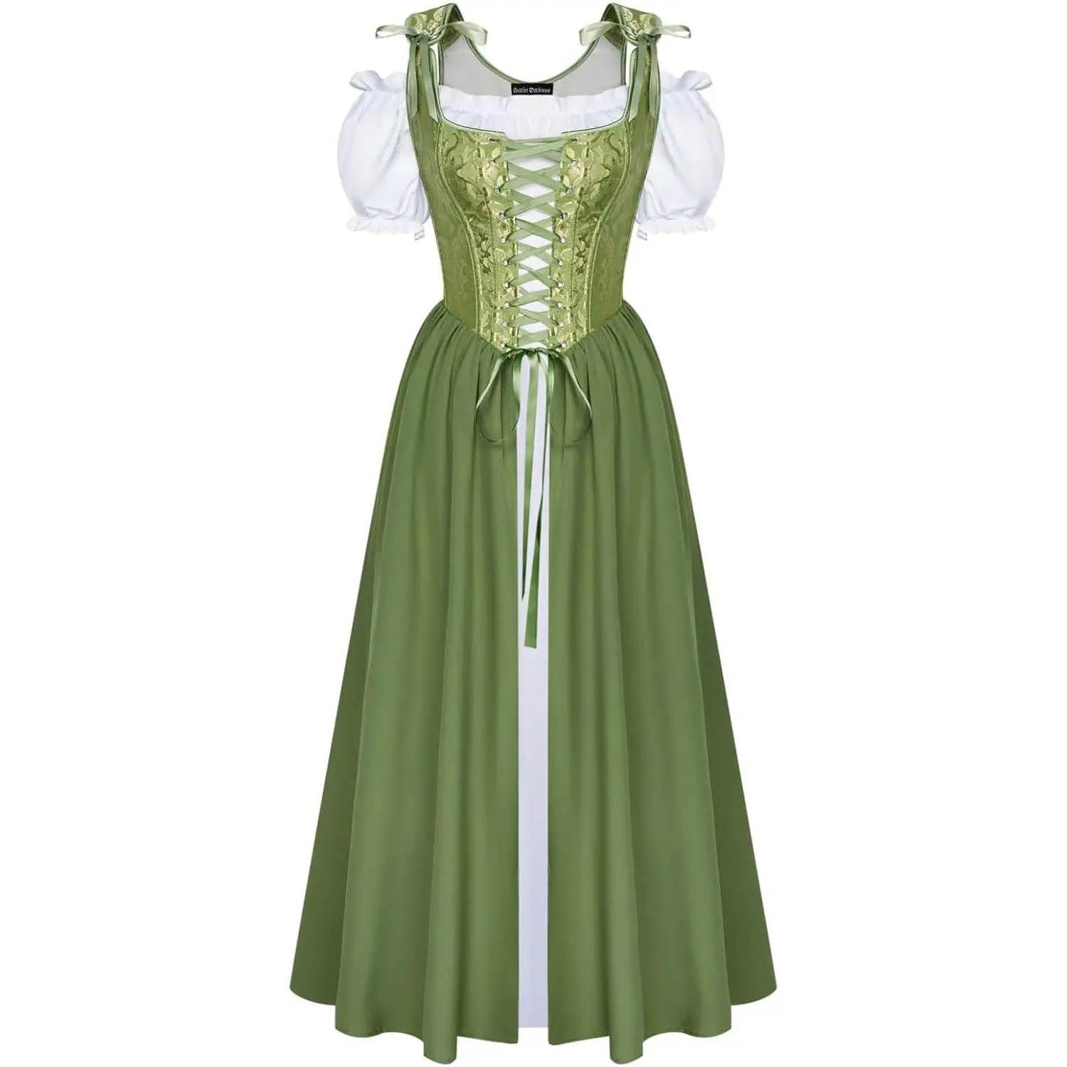 Women's Historical Period Fairy Dress - Long Renaissance Gown with Fairy Puff Sleeves, Lace-Up Corset for Halloween Party, Indoor Recreation
