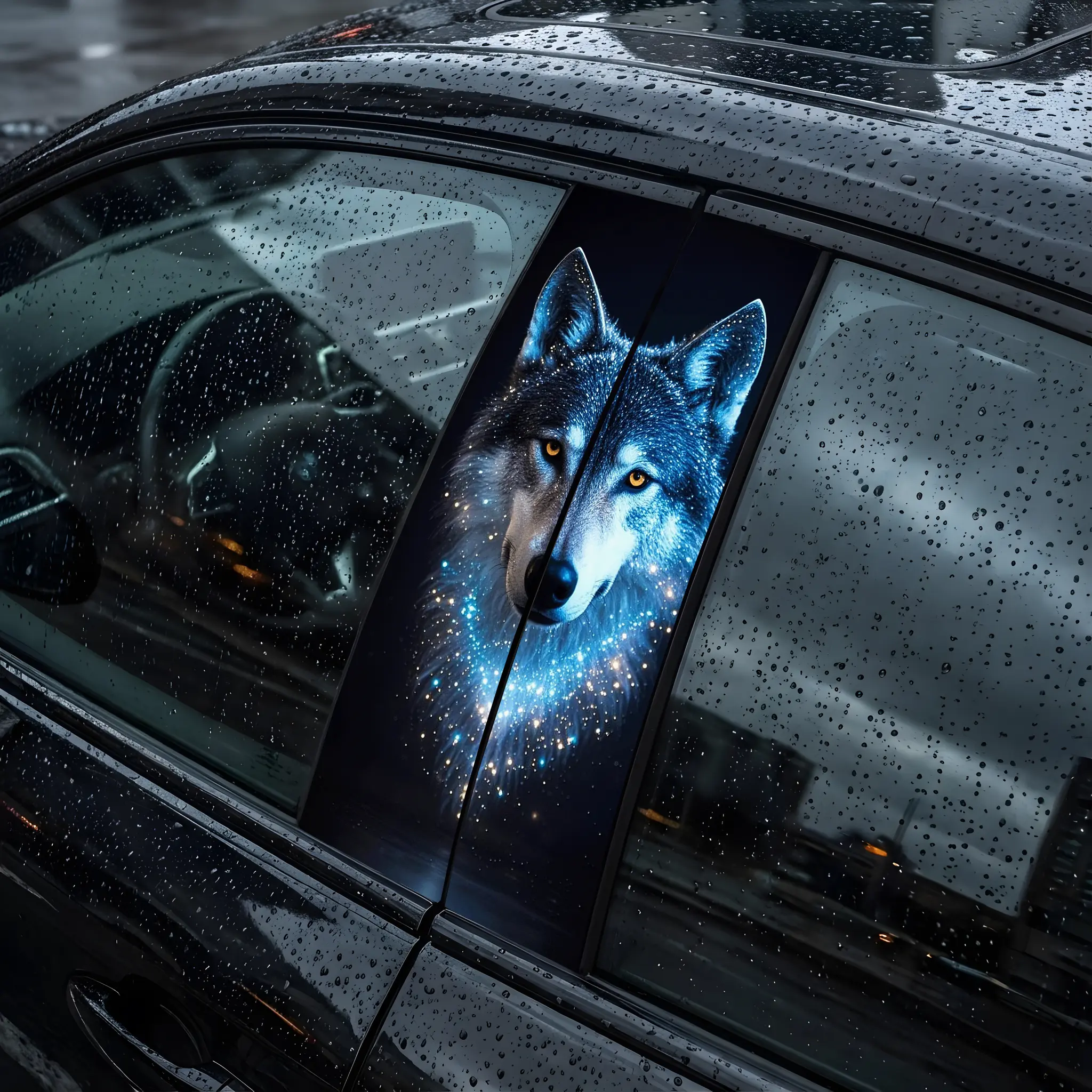 Wolf Head Vinyl Car B-Pillar Sticker, Waterproof Personalized Creative Car Decorating Accessory, Animal Character & Artistic Sticker for Door Trim & Window, Animal Character Car Stickers