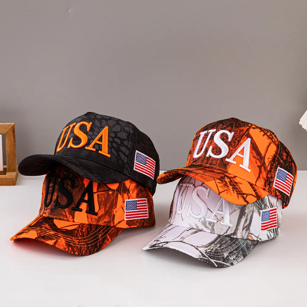 Vintage Camo USA Trucker Hat, Casual Unstructured Cotton Cap with Adjustable Strap, Breathable for Men and Women, Adjustable Hat, Casual Hat