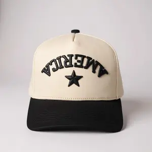 America Backwards Upside Down Hat Patriotic Baseball Cap, 4th of July Trucker Hat | Black Cream Two Tone USA Hat | Trendy American Flag Star