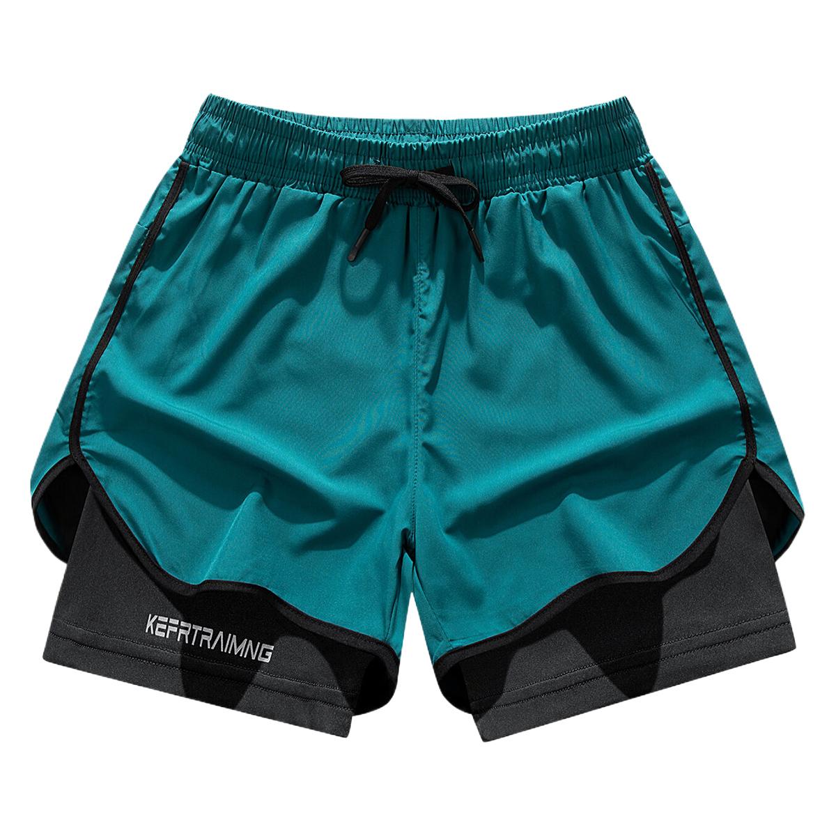 Men's sports shorts, 2-in-1 design, elastic drawstring waistband & side pockets - breathable mesh fabric, moisture-wicking polyester blend, suitable for gyms, running, beach and outdoor training - loose fit, available in multiple colors