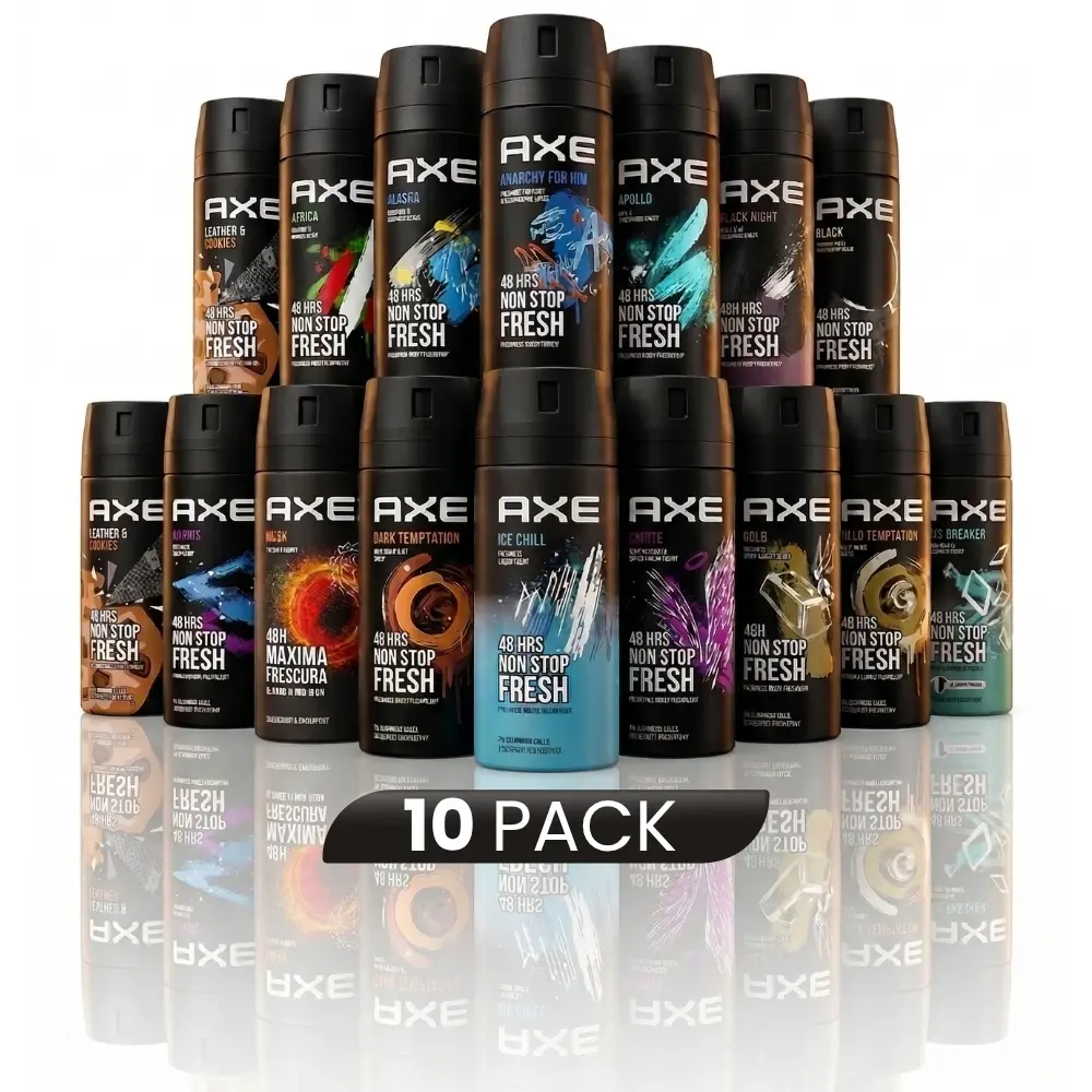AXE Body Spray 10-Pack, Variety Fragrance Bundle for Men (150ml Cans) - 48H Freshness, Men's Body Care for Gym and Travel Long Lasting Deodorants Cosmetic, Men's Stuff