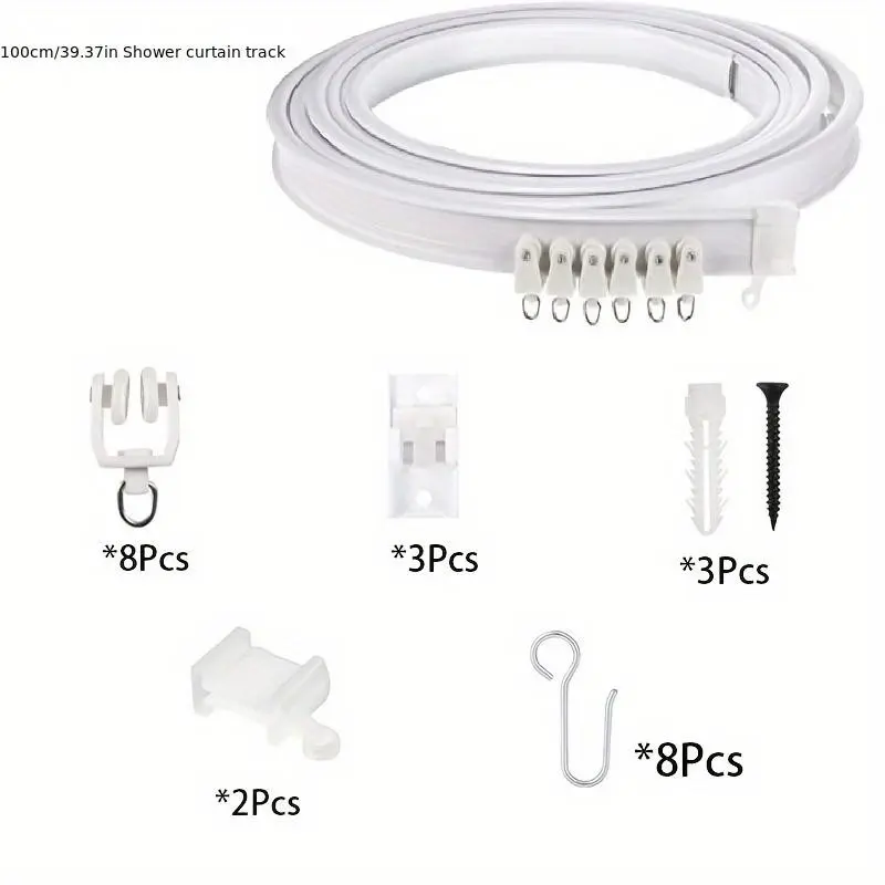 Flexible Ceiling Curtain Track System with Multiple Hooks and Stands, Metal Rail, Adjustable Curtain Rods for Room Dividers, Bathroom, Rvs, Durable Multi-Function Hardware, Curtain Track Kit, Ceiling Track for Curtains