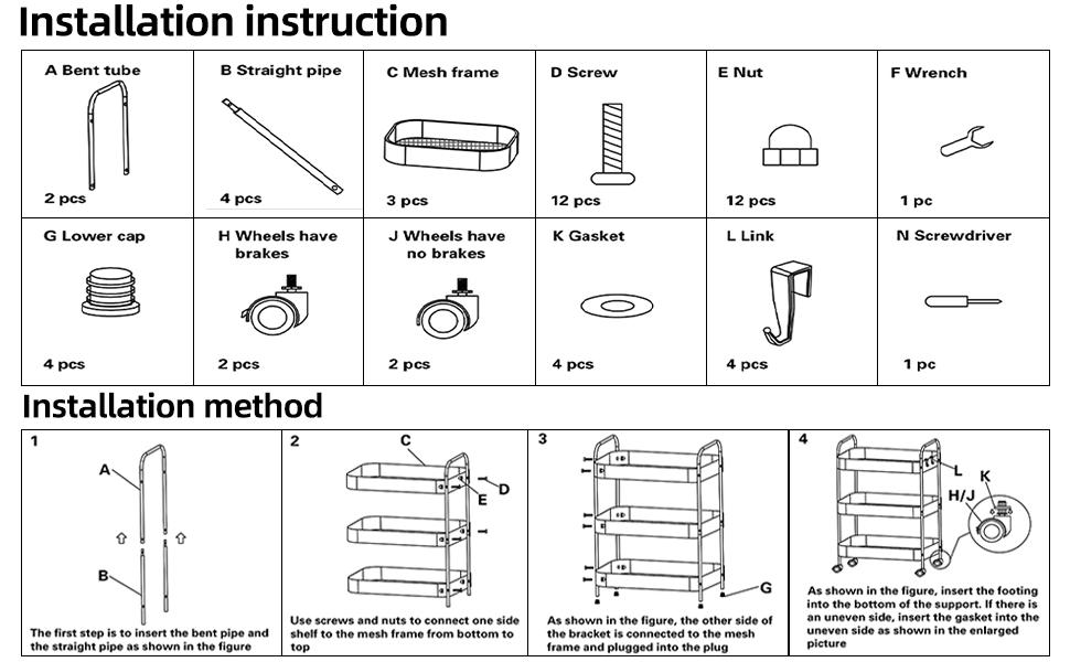 3 Tier Rolling Cart, Metal Utility Cart with 4 Hooks Storage Cart on Wheels Craft Cart with Handle for Organizer Storage for Classroom Office Dorm Home Pink