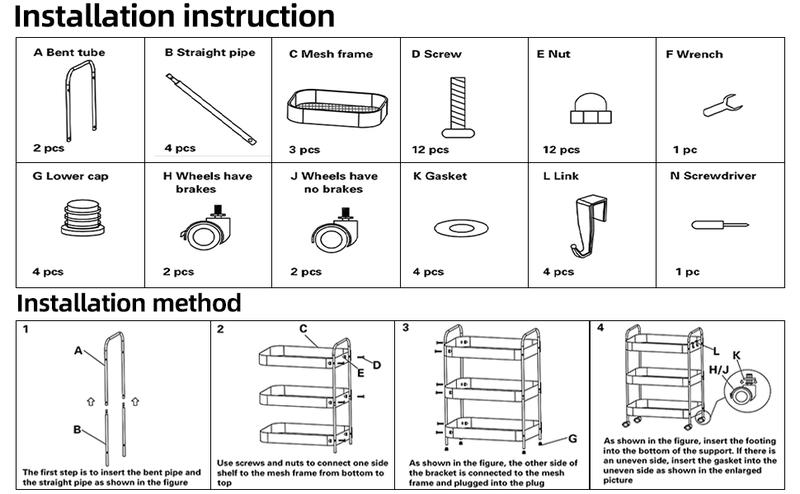 3 Tier Rolling Cart, Metal Utility Cart with 4 Hooks Storage Cart on Wheels Craft Cart with Handle for Organizer Storage for Classroom Office Dorm Home Pink
