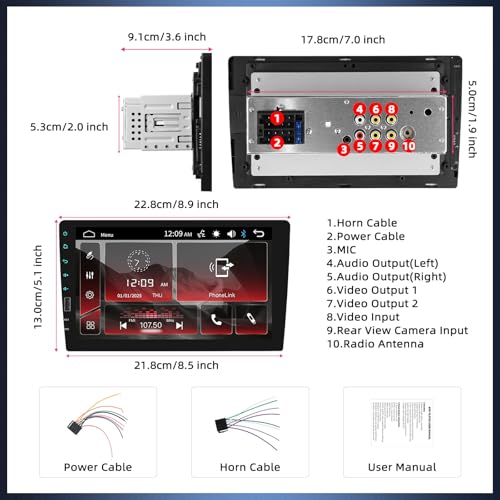 1080P Touch Screen Single Din Car Stereo,9 Inch 1 Din Car Radio with Mirror Link Bluetooth Hands-Free Call FM Radio Car Audio Support SWC USB EQ Backup Camera