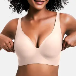 VRCOMFY Women's Wireless Jelly Bras - Comfortable Push-Up Bralettes, Seamless T-Shirt Bras with Deep V Design for Everyday Wear