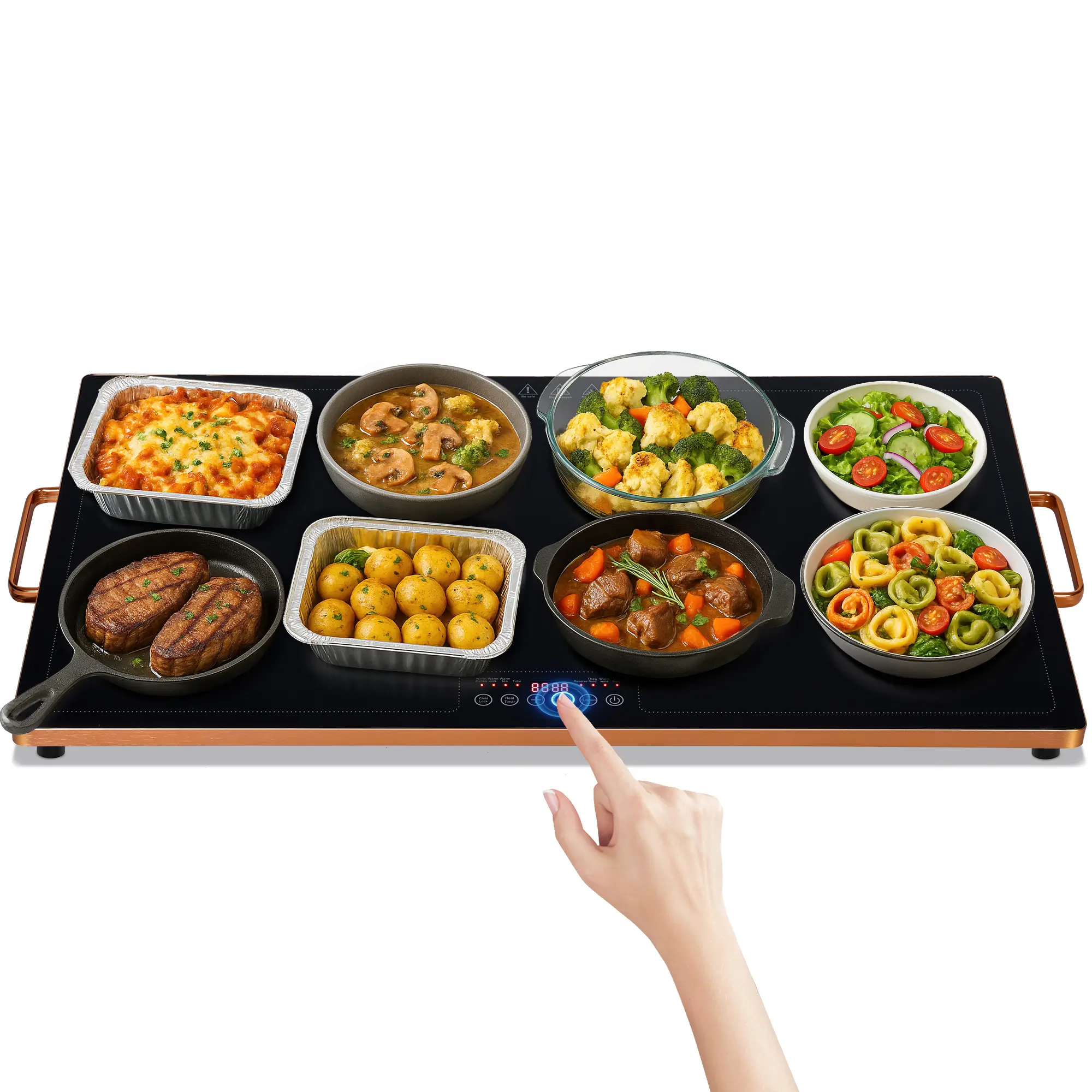 WARMOUNTS 450W Electric Food Warming Hot Tray, Multi-Size (40"x14", 32"x18", 24"x16") Kitchen Appliance with Touch Button Temp Control, Timed Auto-Off, Tempered Glass Top, Splash-Proof, Heatproof, Child Safe Lock for Family Dinners