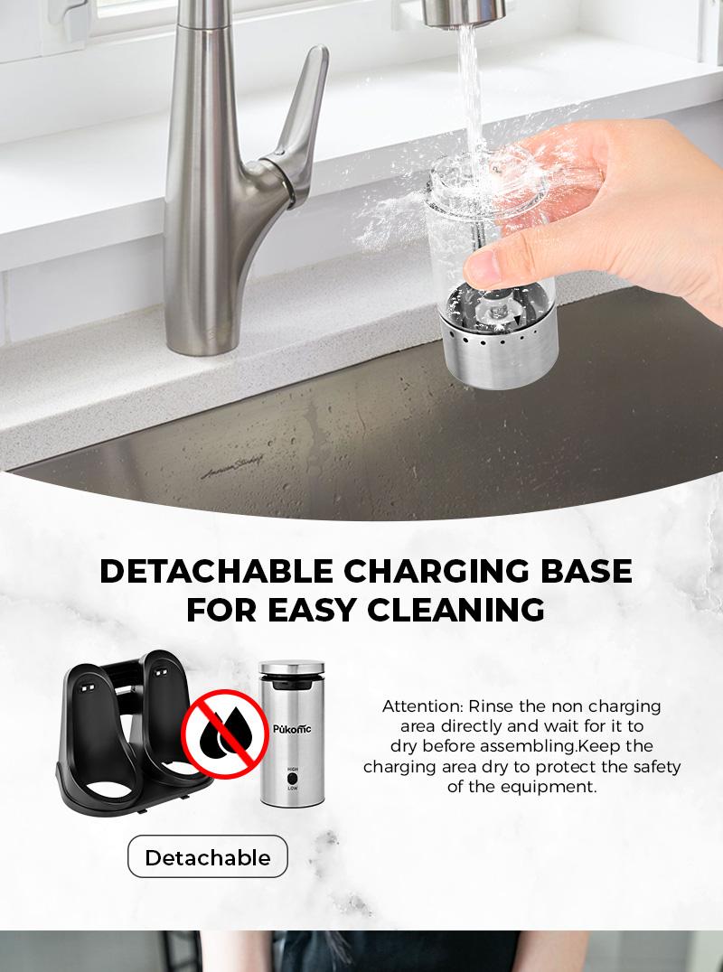 Pukomc Electric Salt & Pepper Grinder Set - 6 Adjustable Coarseness, Rechargeable Base, LED Light, One-Hand Operation, Detachable for Easy Cleaning, Includes 12 Grinders & Accessories Reusable Cooking Kitchen Seasoning Utensils