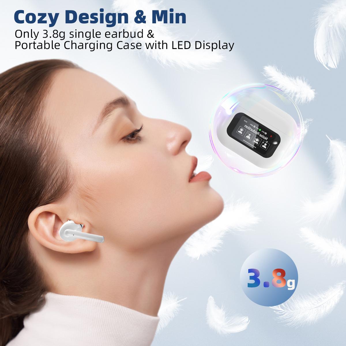 Wintory Wireless Earbuds Bluetooth TWS In-Ear Headphones with Mic Call Noise Reduction Touch Control Charging Case Battery Display Silicone Ear Tips Music