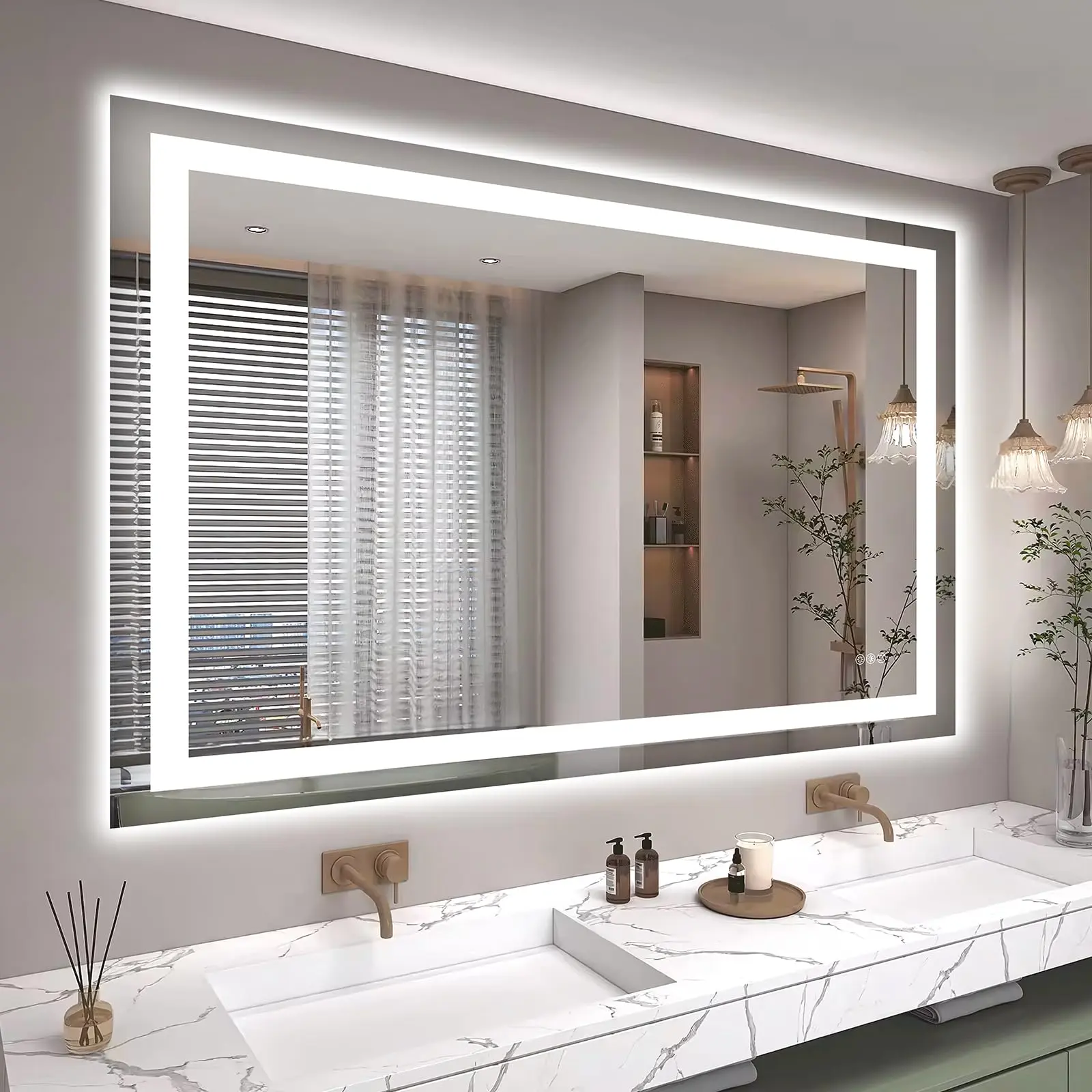 36x48 in Wall-Mounted Rectangle Tempered Glass Modern LED Bathroom Vanity Mirror - Anti-Fog, Dimmable Dual Light Sources, 3 Light Modes, Memory Function, Stores Preferred Settings, Safe Use for Indoor Horizontal-Vertical Installation, Led Illuminated Make