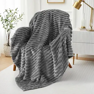 Lux Decor Ultra Soft Striped Throw Blanket - Gentle. Lightweight, Cozy 3cm Stripe Design Fleece Throw -Stress Relief All‑Season Blanket for Bed, Couch, Travel & Camping, Classic Stripe Design - Home Decor - Plush Gift Idea