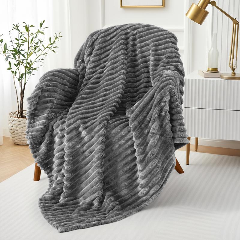 Lux Decor Ultra Soft Striped Throw Blanket - Gentle. Lightweight, Cozy 3cm Stripe Design Fleece Throw -Stress Relief All‑Season Blanket for Bed, Couch, Travel & Camping, Classic Stripe Design - Home Decor - Plush Gift Idea