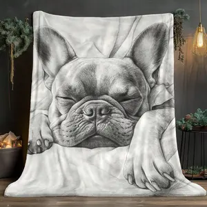 1pc French Bulldog Puppy Blanket - Lightweight Flannel Throw With Sleeping Frenchie Design, Soft & Warm All-Season Indoor/Outdoor Couch Bed Travel Companion - Cozy Gift For Dog Lovers