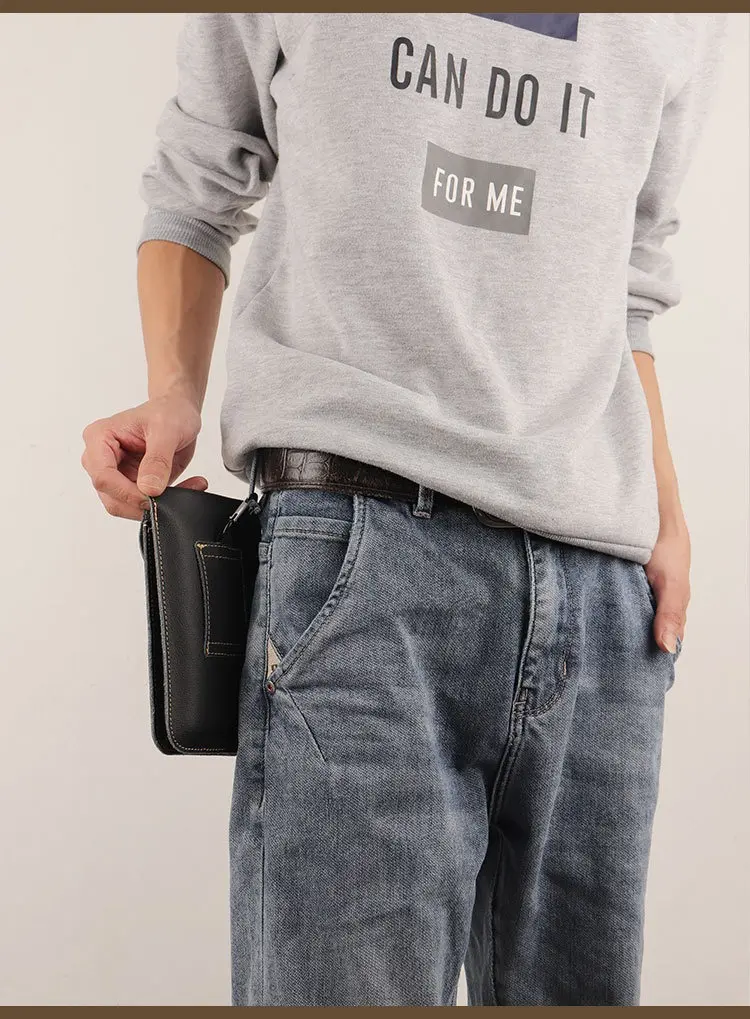 New leather Mobile Phone Waist Bag with Belt PU Leather Multifunctional Solid Dual Pocket for Men's Outdoor Construction Site Use phone case for iphone 14/15/16 pro max plus Sumsung Galaxy S24/S23 A54/A14 Z Fold/Z Flip, Pouch Holder, Waist Bag Holder
