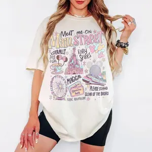 Comfort Colors Retro Coquette Pink Bow Magic Kingdom Shirt, Playful Meet Me On Main Street Tee, Vintage Aesthetic Best Day Ever Vacation Outfit, Trendy Girl Trip Whimsical Design, Premium Oversized Happiest Place Gift