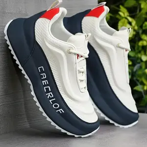 Men's Trendy Colour Block Sneakers, Comfy Non Slip Lace Up Casual Shoes for Men's Outdoor Activities Closed Training