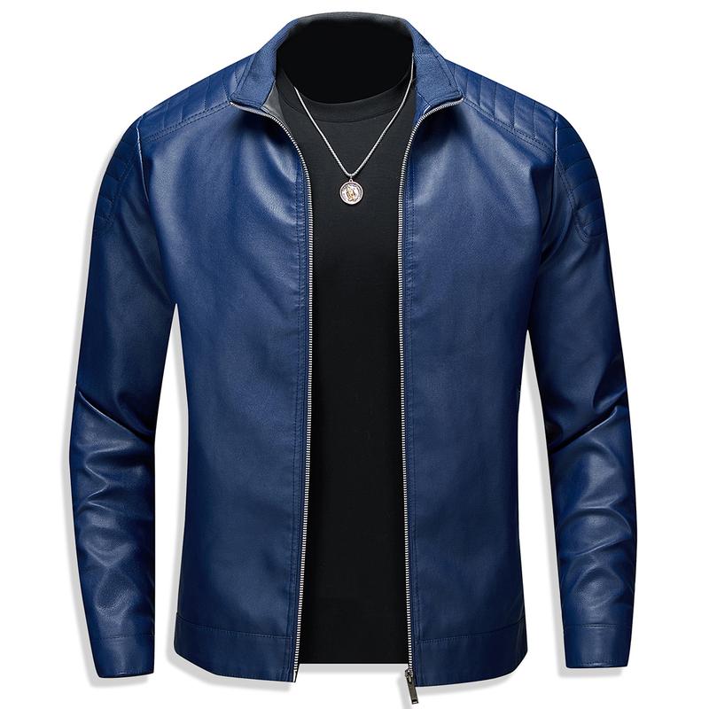 Men's Casual Stand Collar Jacket, Polyester Fiber, Solid Color, Long Sleeve, Regular Fit, Zipper Closure, Woven Fabric, Non-Stretch, With Pockets, Casual Style, Stand Collar Design - Heavyweight Knight Jacket, Full-Zip Front, Zipper Pockets, Shell with Li