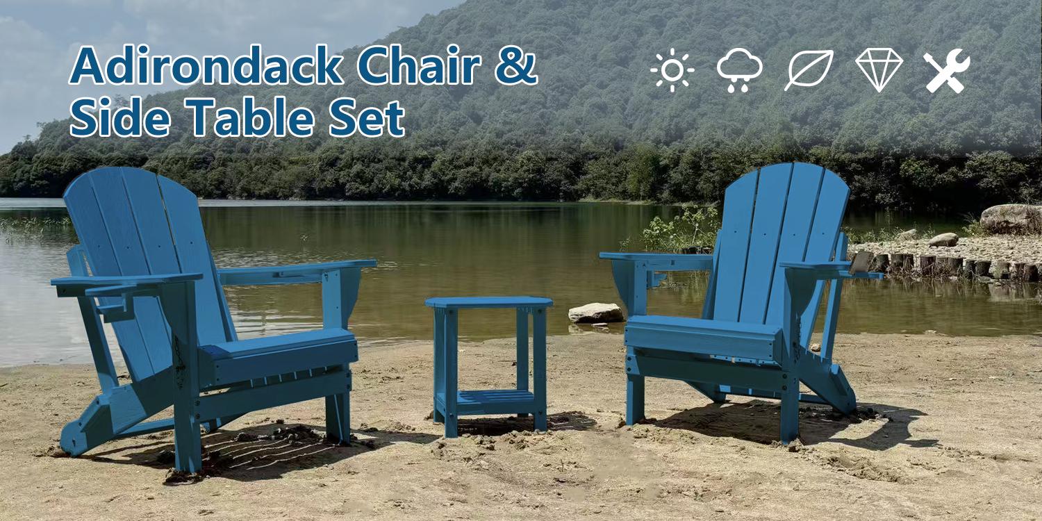 RIMIKING HDPE Chair & Side Table Set with Built-In Cup Holder, Weather-Resistant, Low-Maintenance, 304 Stainless Hardware，QWY-1SET