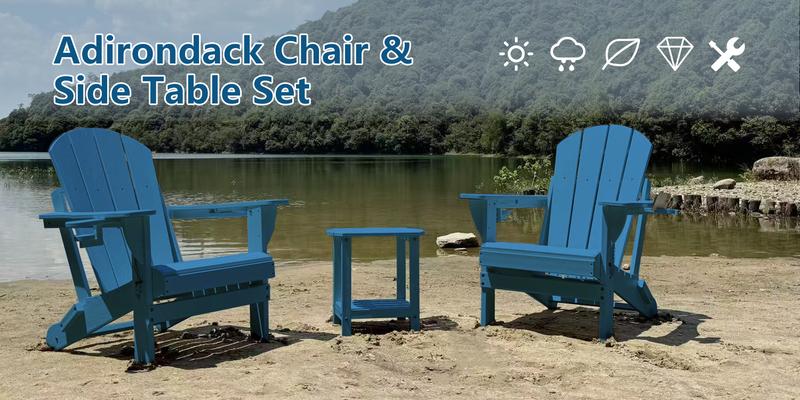 RIMIKING HDPE Chair & Side Table Set with Built-In Cup Holder, Weather-Resistant, Low-Maintenance, 304 Stainless Hardware，QWY-1SET