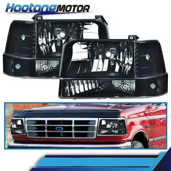 CROSSDESIGN LED Front Headlight Assemblies with Corner Lamps & Bumper Signal Lights - Bolt-On Fit, Plug-N-Play Aftermarket Car Bulbs Compatible with 1992-96 Ford F150, F250, F350, Bronco, Led Headlight Bulbs, Led Front Lights