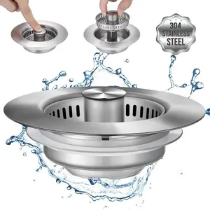 Upgraded 3 in 1 Kitchen Sink Drain Strainer - Stainless Steel Sink Stopper, Anti-Clogging Sink Food Catcher Basket, Fast Drainage Odor Filter Sink Plug for US Standard 3 1/2 inch Drain
