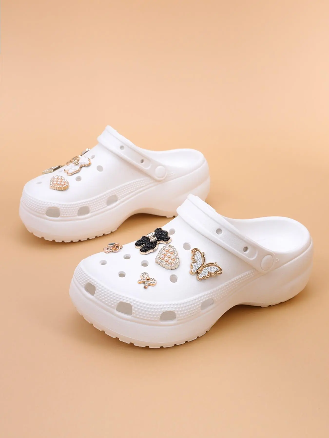Women's Cute Rhinestone Decorated Platform Slides, Casual Comfortable EVA Slippers, Soft Thick Sole, Fashionable for Beach, Indoor & Outdoor Wear, Summer