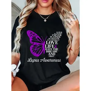 100% Cotton Butterfly Purple Systemic Lupus Erythematosus Awareness T-Shirt