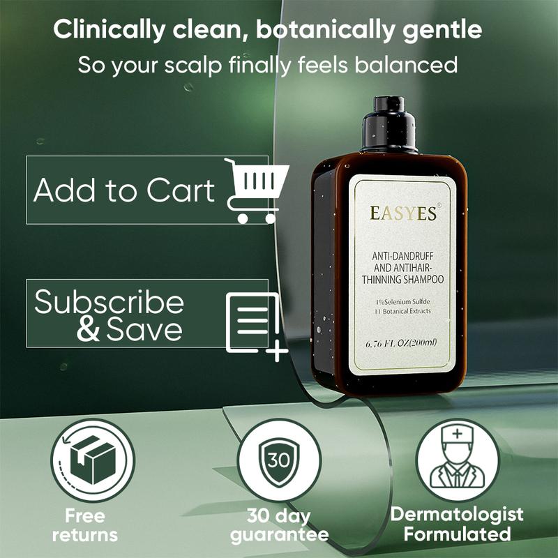 【BQ】EASYES Anti-Dandruff & Hair Thickening Shampoo | 1% Selenium Sulfide + 0.2% Piroctone Olamine | 11 Herbal Actives for 78% Less Flakes & +38% Density in 7 Days | #ScalpCare #HairGrowth