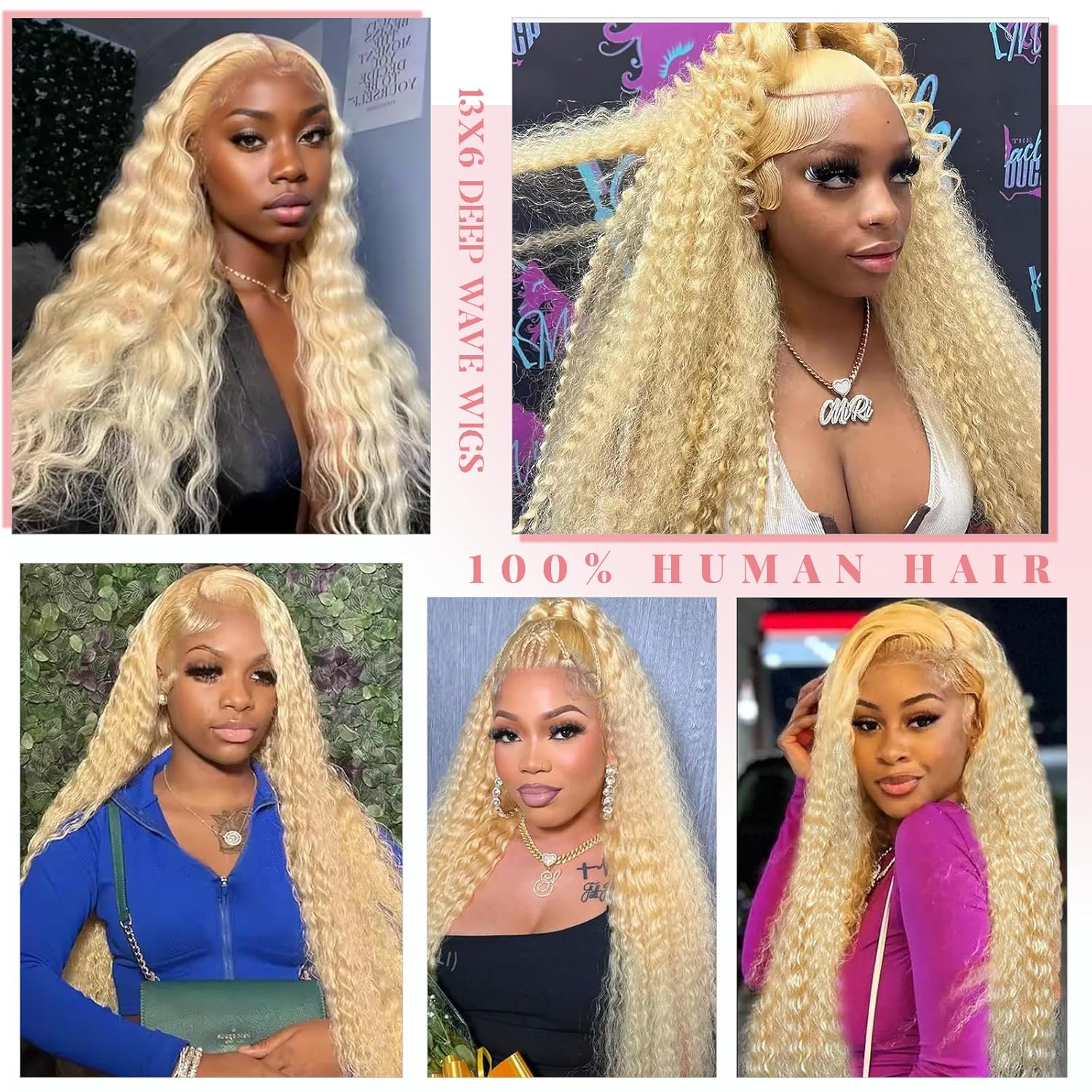 613 Lace Front Wig Human Hair Blonde Deep Wave 13x6 HD Lace 