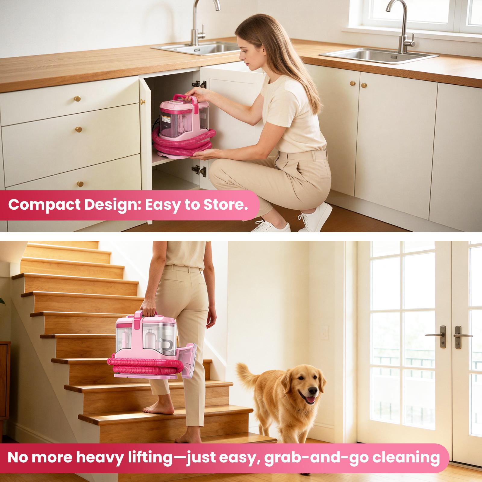 Upholstery Carpet Vacuum Cleaner, 18KPa Suction Spot Cleaning Machine for Pet Stains, Carpets, Sofa, Car Seats, Mattress, with 3 Multipurpose Cleaning Tools, 6'' Deep Cleaning Brush | Portable 3-in-1 Little Pink C9S pet lovers home essentials Summer Sale