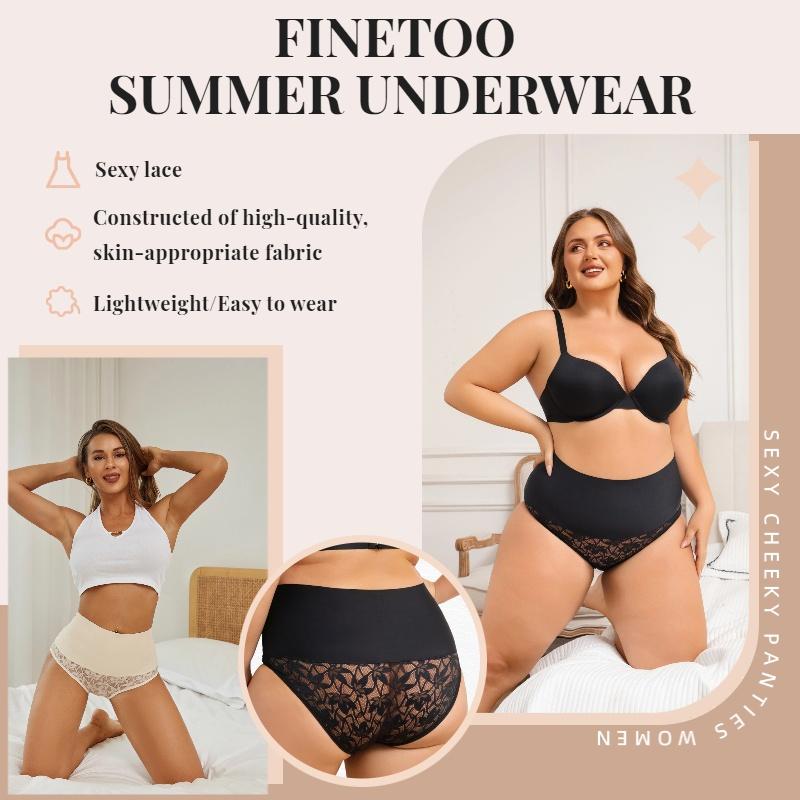 FINETOO 4PCS High Waist Briefs Spandex Underwear for Women Elegant Sexy Lace Bikini Style High Quality Comfortable Everyday Panties S-3XL Womenswear SpringStatements