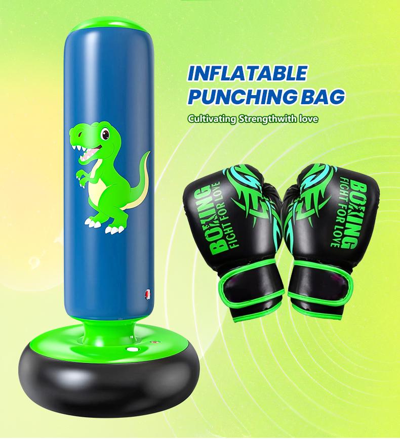 48-Inch Stable No-Leak Inflatable Dinosaur Punching Bag, QP0 Kids Outdoor Play Toys, 3-6 Year-Old Boys & Girls Karate/Taekwondo Practice Set,