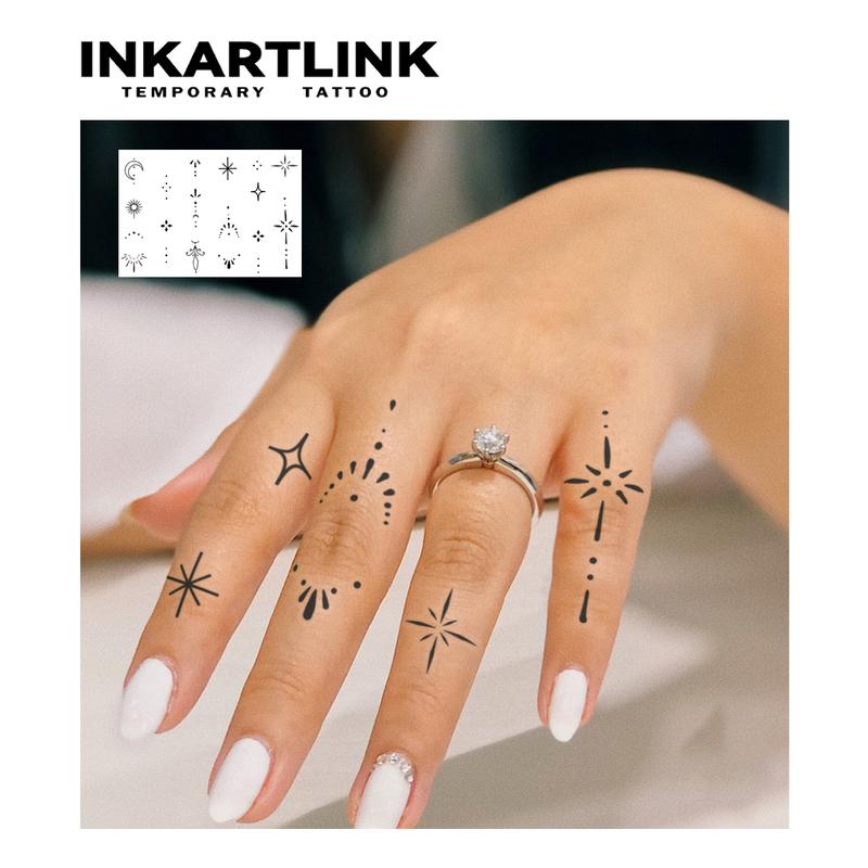 INKARTLINK Tattoo Tech, 2 Sheets Semi-Permanent Temporary Tattoos, Henna Finger Tattoo, Adult Art Design,Lasts 1-2 Weeks, Waterproof, Realistic Look, No Adhesive, No Reflection,For Man And Woman,Ideal for Swimming, Party