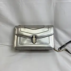 Pre-owned Bulgari leather Crossbody Bags Metallic Calfskin Serpenti Forever Small Shoulder Bag Silver