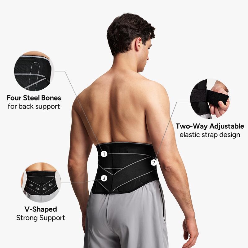 Nebility Men’s Adjustable Dual Velcro Lumbar Support Belt, V-Shaped Back Brace for Strong Support and Improve Posture, Breathable & Comfortable for Sports and Daily Use