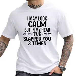 Men's Fun Letter Print Crew Neck T-Shirt – 100% Cotton, Comfortable Street Style for Autumn & Winter