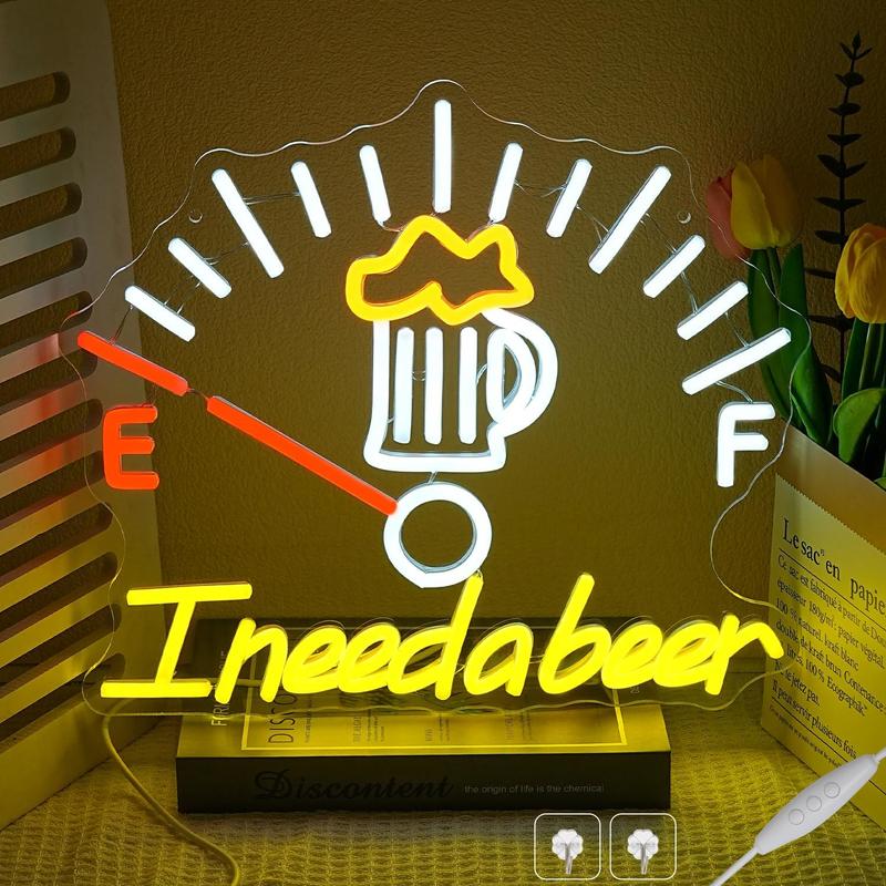 I Need A Beer Neon Sign for Wall Decor,  Beer Led Lights for Bedroom Led Signs Suitable for Bar Pub Recreation Room Game Room Windows Garage Sign Neon Light Man Cave Sign