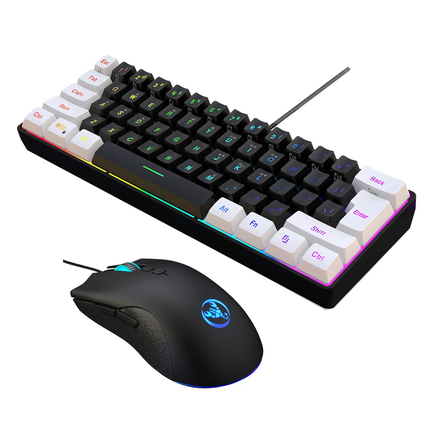 Mechanical Keyboard with Double-Shot Keycaps and Mouse Set, 61-Key Slim RGB Backlit Keyboard & Optical Mouse Combo, USB Plug-and-Play Gaming PC Accessories, Gaming Items