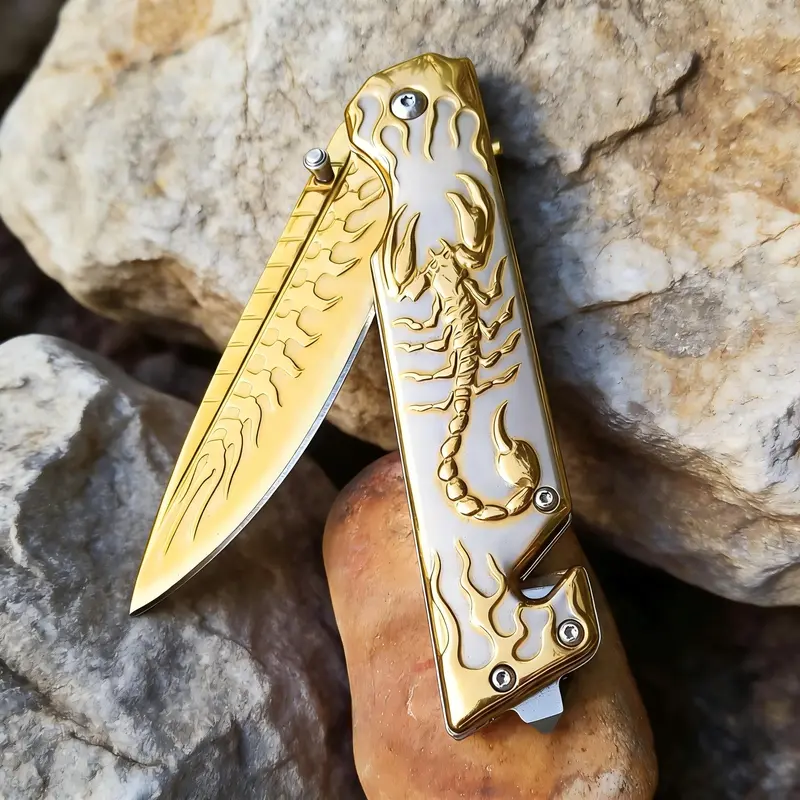 3D Scorpion Etch Manual Folding Pocket Knife - Outdoor Survival Equipment, Hiking Gear for Men, Ideal Camping Gift