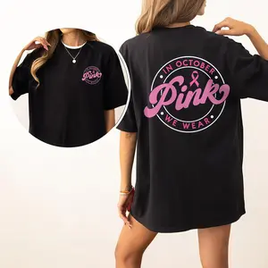 In October We Wear Pink Tee, Breast Cancer T-Shirts, Shirt For Women, Cancer Awareness Shirt, Pink Ribbon Shirt, Breast Cancer Support Sweatshirt, Pink Bow Breast Cancer Shirt, Breast Cancer Awareness Tee, Women's Tops