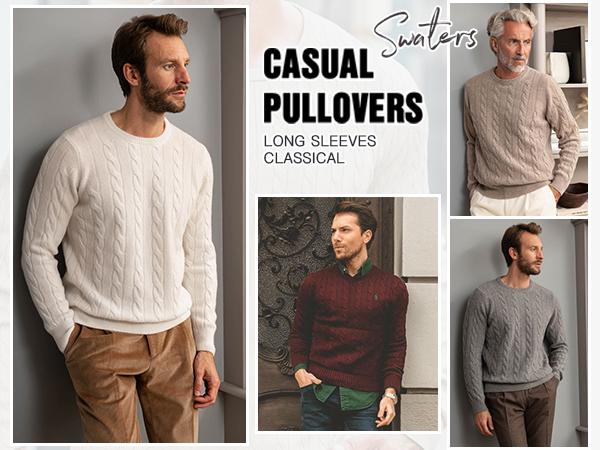 COOFANDY Men's Crewneck Knit Sweater Slim Fit Lightweight Casual Twist Patterned Cable Knitted Pullover