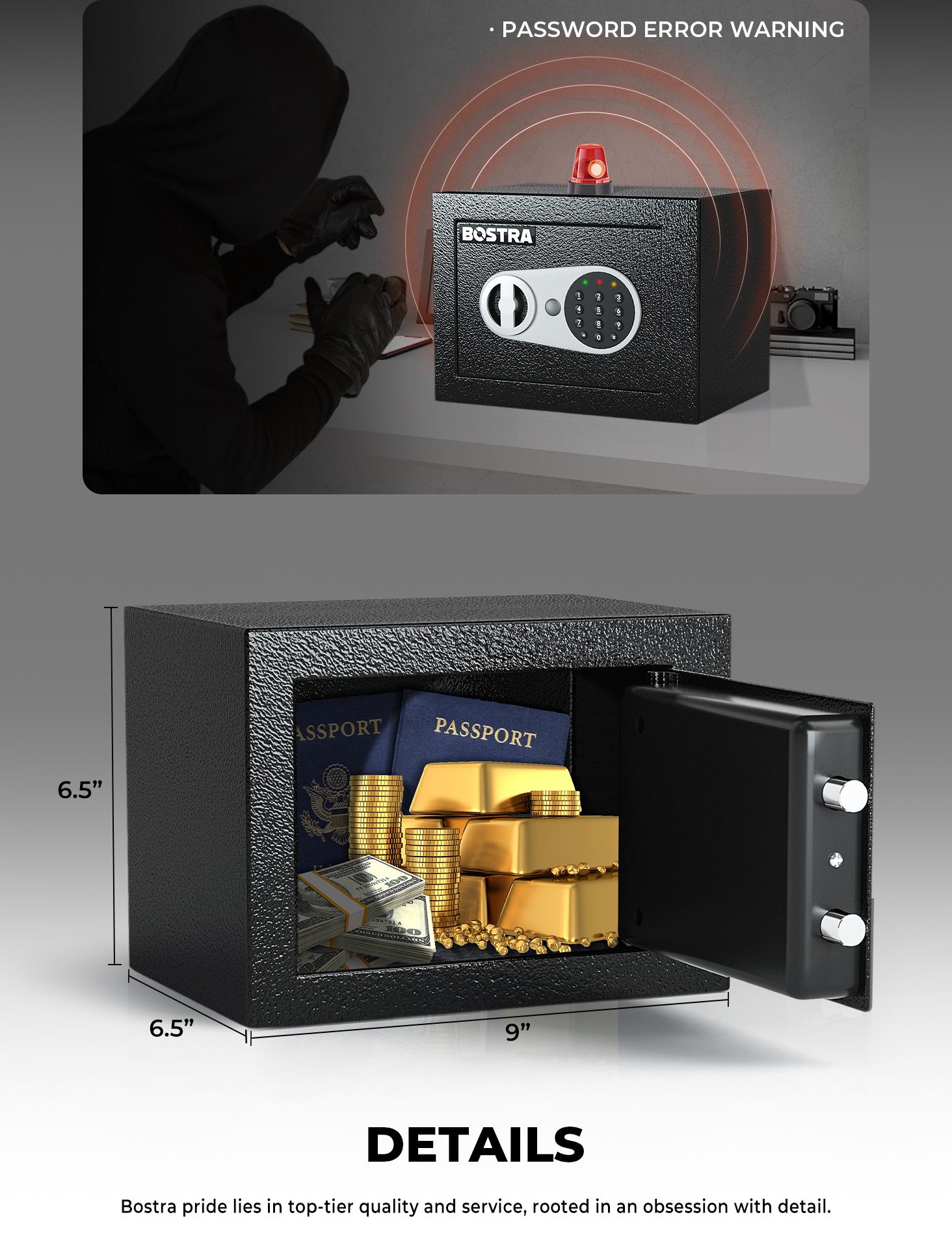 ​BOSTRA Mini Safe Box (0.23 Cu Ft) – Tiny But Mighty! Perfect for Cash, Jewelry & Secrets!  Digital Lock Safe – Fits ANYWHERE (9x6.6x6.5in)
