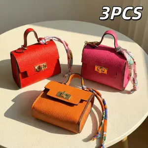 【Valentine's Day Gift】3PCS Cute Kelly-Style Storage Pouch Keychain, Mini Storage Bags, Dopamine Color. Red&Rose Red&Orange Perfect for organizing earbuds, lipstick, and loose change. Ideal for travel, daily home use, or as a thoughtful gift. Fashionable H