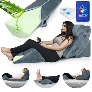 LX5 4-Piece Support for Shoulder & Upper Body Rest, Orthopedic Bed Wedge Pillow Set, Stone Navy with Aloe Vera