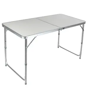 Folding Table Portable Long Table for Indoor Outdoor Use Rectangular with Carrying Handle, Smooth Tabletop, White