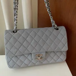 Pre-owned CHANEL leather Shoulder Bags classic flap caviar matte grey medium shoulder bag