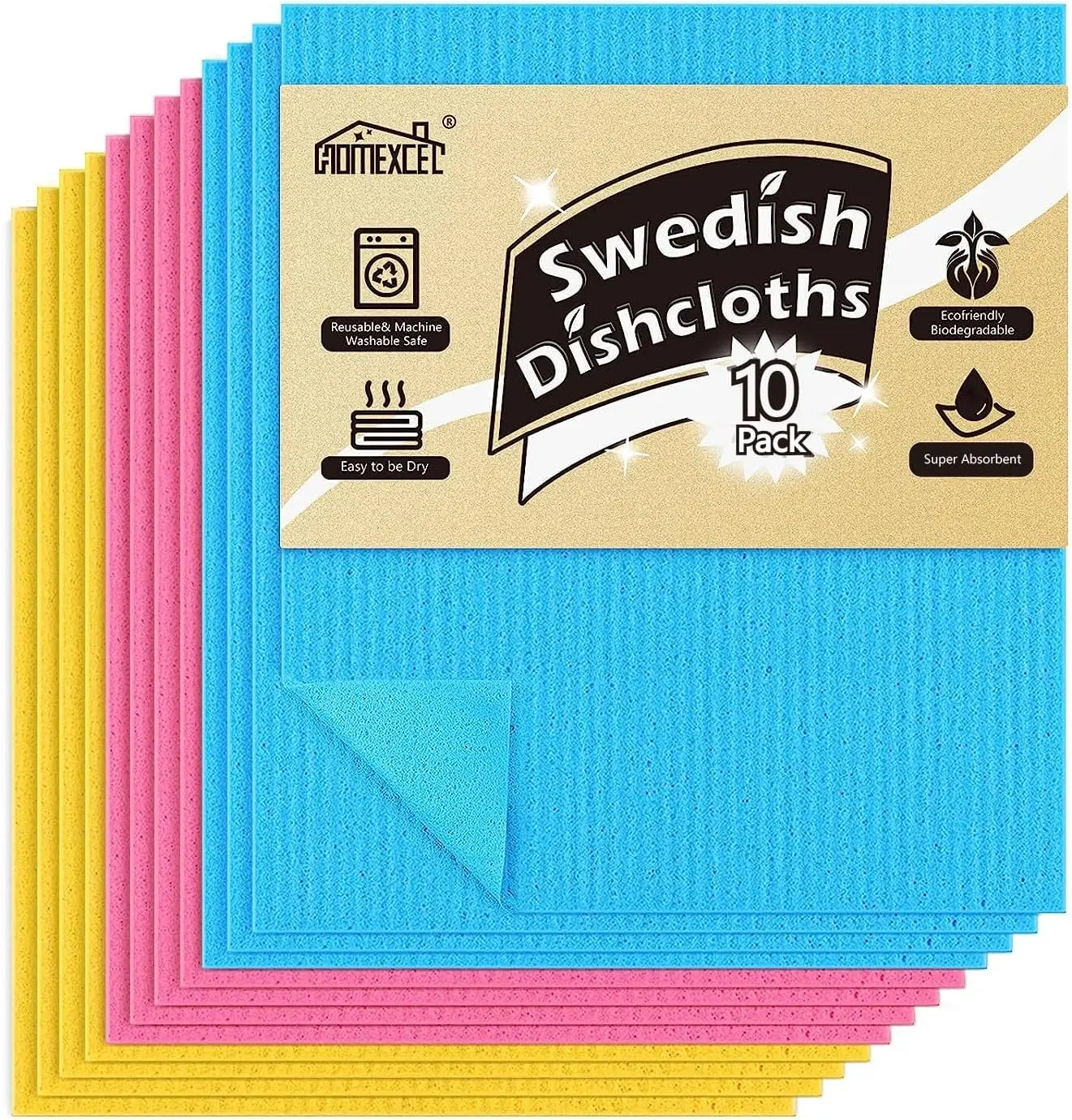 Swedish Dishcloths for Kitchen 10 Pack, Sponge Dish Cloth for Counters & Washing Dishes, Reusable and Absorbent Paper Towel Glass Wipe Household
