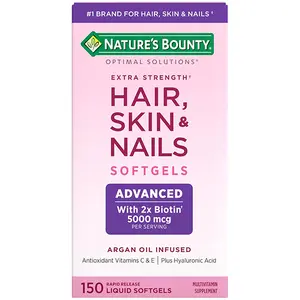 Complete Nature's Bounty Advanced Hair, Skin & Nails, Argan-Infused Vitamin Supplement with Biotin and Hyaluronic Acid, 150 Rapid Release Softgels (Pack of 2)