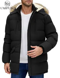 UMIPUBO Men's Winter Warm Jacket Long Puffy Thicken Padded Coat Fleece Windproof Parka Outerwear with Detachable Hood